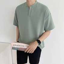 애드매이브 스판 분또 브이트임 헨리넥 오버핏 반팔(5color)