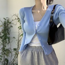 케익 유라 봄 스프링 브이넥 여자 슬림 긴팔 골지 가디건 S55