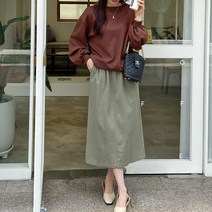 데일리앤 바바라 코튼 밴딩 H라인 롱스커트