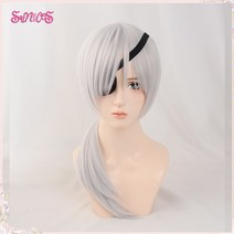 남자가발 SUNXXCOS 체인톱 맨 쿠시 가발 눈 실버 그레이 내열성 섬유 헤 캡 934dEA6a1, 01 wig with eye patch