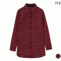 SI SI 코튼 블랜디드 레드 체크 카라 블라우스_K SBB2432
