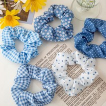 5개 세트 블루곱창밴드 청곱창 포니테일 헤어슈슈 여성머리끈세트 은꽃밴드