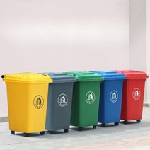 야외분리수거쓰레기통 30L 50L 학원 학교 공원 원룸 재활용 일반 쓰레기 처리함, 50L 바퀴형 레드+80x100cm롤