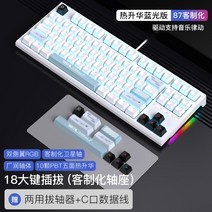 RKR87 기계식 키보드 R104 유선 RGB객제화 87키 PC 노트북 e스포츠 게임 핫플러그, 1, R87화이트(블루레이-18키)+키캡USB유선, 차축