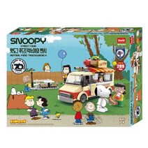 스누피 핫도그 푸드트럭&야외 벤치 블록 (피규어 3종 포함), 단품