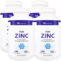 [미국빠른직구] 마이라이프 내추럴스 퓨어 징크 아연 50 mg 240 야채캡슐 4병, 240정, 4개