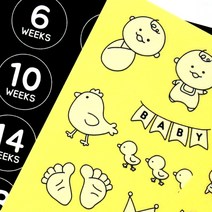 육오빠 주수스티커 낱장 초음파앨범 꾸미기 사진정리 호랑이띠 소띠 셀프포토북 임신 초기임산부선물, 컬러 / 알파벳