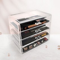 더리빙 화장품정리함4단 사각정리함 투명 아크릴 서랍 정리대 정리함 수납함 다용도 보관함 악세사리, 아크릴서랍장4단