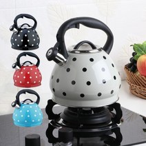 3.4L 예쁜 주전자 땡땡이 커피 차 끓이기 캠핑 가정용 업소용 휘파람, 레드