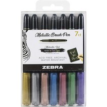 정품 Zebra Pen 메탈릭 미디엄 포인트 안료 잉크 다양한 색상 카운트 얼룩말 브러시 펜 컵 21/PKG 21팩, 7 Count (Pack of 1)