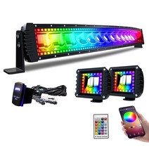 Lpteso RGBW 곡선형 LED 조명 바 81.3cm(32인치) 180W 플러드 스팟 콤보 빔 2개 10.2cm(4인치) 18W RGB 포드 16가지 단색 체이싱 헤일로 링 변