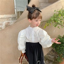 여누키즈 키즈 주니어 여아용 퍼프 볼륨 슬리브 화이트 셔츠 블라우스 110~130 초등 학생 유치원 어린이집 등원복 등교복 개학룩
