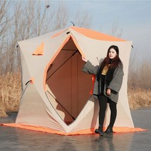 겨울 낚시 텐트 얼음 방풍 난방 야외 3인용 4인용, 베이지 단일막