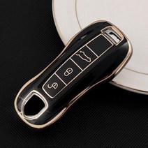 벤츠키링 포르쉐 카이엔 마칸 파나메라 GTS 터보 소프트 TPU 자동차 키 케이스 커버 체인 열쇠 고리 용 자동 쉘 Fob, black key cover