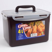 국산 사각 소형 김치 보관 용기 소분 동치미 짱아찌 절임통 밀폐 냄새 뚜껑 손잡이 실리콘 잠금 패킹, 적갈색-4L