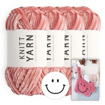 [진텍스] 허니 벨벳 뜨개실 (100g) x 4볼+ 스마일 봉다리백 도안 + 스마일 재단펠트지, 6_핑크