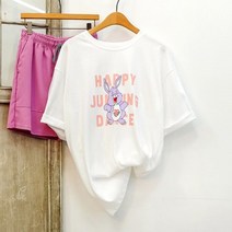 해피레빗 프린팅 반팔 롱티셔츠 루즈핏