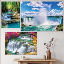 풍수인테리어 액자 돈이 모이는 폭포수그림, 05_두줄기 폭포수, 알루미늄 골드, 500x700mm 사이즈