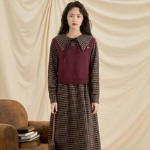 아가씨 일기 동대문 구매 대행 겨울 유행 드레스 여성스러운 우아한 나이 감소 인형 칼라 나비 넥타이 복고풍 격자 무늬면 녹색 격자 무늬