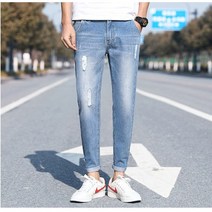 [DH몰] 남자 연청 데님 일자 청바지 업진 캐주얼 바지+상품권