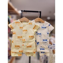 [동아쇼핑] 모이몰른 23년 여름반팔내의 초특가!! 0~7세내의 순면100% 깜찍한 동물나염 #기본40수 싱글 반팔실내상하@무형광~[M231NNH26P] 클립퍼니반팔상하