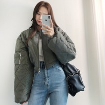 [드레스날다] 시크멋쁨가득 루즈핏 누빔 지퍼 항공 숏 패딩