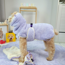 착용 간편 빠른 물흡수 강아지 고양이 극세사 펫 타올 가운 털빠짐없는 국산 목욕가운 연보라