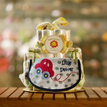 스마트베베 기저귀케익2단-4단계_돌선물용(하기스기저귀28개+턱받이+양말+무형광손수건), 남아용_4단계_돌선물용