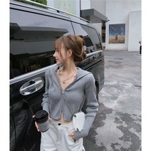 (프로모션)더블 지퍼 후드 긴팔 니트 카디건