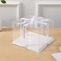 10매 맑은 투명 쉬폰케이크 케이스 상자 꽃선물 상자 리본증정 (흰색받침 포함)