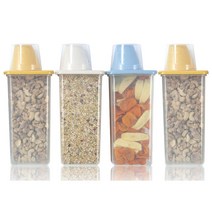 이지앤프리 도어포켓 사각 잡곡통 1.25Lx4개 환경호르몬없는 비스프리(BPA FREE) 냉장고정리용기 2중차단커버 냉장고 씨리얼통 시리얼통 미니쌀통 밀폐사료통 곡물지킴이 보관용기, 잡곡통 노랑 4개