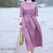 PINKFUL 편한 린넨 밴딩 루즈핏 무지 원피스