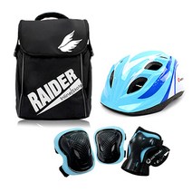 에어워크 마리 핑크 아동 인라인 스케이트 보호장비 세트 / 인라인 가방+헬멧+보호대, 헬멧_블루/가방_블랙:보호대_블루_S