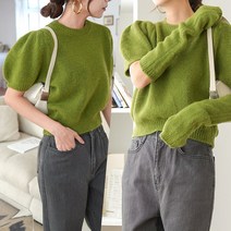 하늘바라기 여성용 하프 워머 퍼프 니트