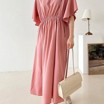 여자 고급스런 날개소매 V넥 셔링 등원룩 롱원피스