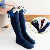 아동 레이스 레이어드 리본 니삭스 아동 무릎 양말