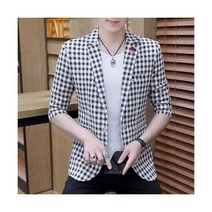 여름 남성 체크무늬 블레이저 슬림 피트 웨딩 비즈니스 소셜 캐주얼 정장 재킷 스트리트웨어 Masculino