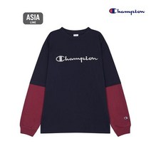 챔피온 공용 ASIA 배색 슬리브 긴팔 티셔츠 다크네이비