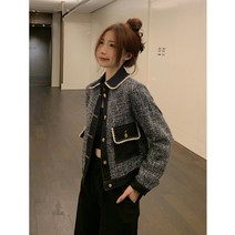 여성 트위드 점퍼 여성용 프렌치 라펠 스몰 데님 스플리싱 재킷 2023 봄 가 하