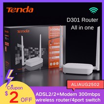 유무선 공유기 와이파이 Tenda-D301 300Mbps 무선 라우터 WiFi ADSL 모뎀 네트워크 기가비트 4p 스위치 올, 한개옵션0