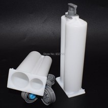 견고한 AB 에폭시 건 카트리지 50ml 1:2 일회용 이중 접착제 PP 믹서 2:1 수지 디스펜서 2 개, 한개옵션0