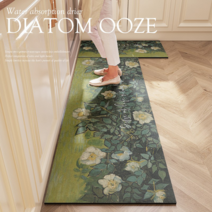 대형 명화디자인 1+1 규조토 4세대 긴매트 러그 논슬립 빨아쓰는 러그 주방 싱크대 욕실, A 야생장미