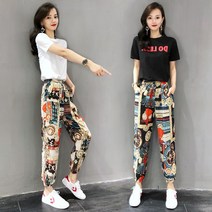 유럽 화려한 특이한 반팔 밴딩 조거 트레이닝 복 세트 화이트 블랙 기본 추리닝 레터링 티