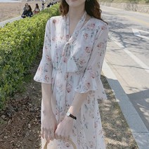 블링앤수 꽃놀이코디 여성 기본핏 브이넥 원피스 KZZ159