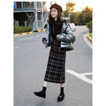 가을 겨울 체크무늬 인어라인 슬림 롱스커트