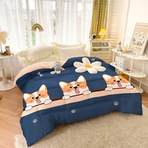 보온 우아한 솜이불 두툼한 불솜 사람 봄가을 스페이스 전기이불, T07-180x220cm(가을겨울이불 3kg), C03-살짝달달한-웰시코기(RUA 고양이와