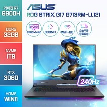 [백팩증정] ASUS ROG STRIX G17 G713RM-LL121 램브란트 라이젠7-6800H RTX3060 17인치 게이밍 배그 고성능 노트북, ROG Strix G713RM, WIN11 Home, 32GB, 1TB, 라이젠7, 그레이