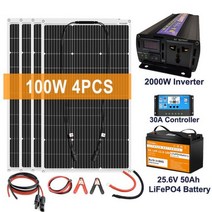 자동차 요트 RV 보트 캠핑 휴대폰 배터리 충전기용 태양 전지 패널 키트 듀얼 USB 출력 12V 30A 컨트롤러 2000W 695656, 4PCS with 24VBattery 695656