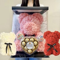 희다 화이트데이 선물 세트 사탕 초콜릿 여자친구 꽃 꽃다발 초콜렛 페레로로쉐(LED 포함), 25cm 핑크, 1세트, 260g