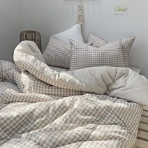 [이즈베딩] 깅엄체크 워싱 30수 광목 순면 사계절 이불베개세트 (SS) 5colors